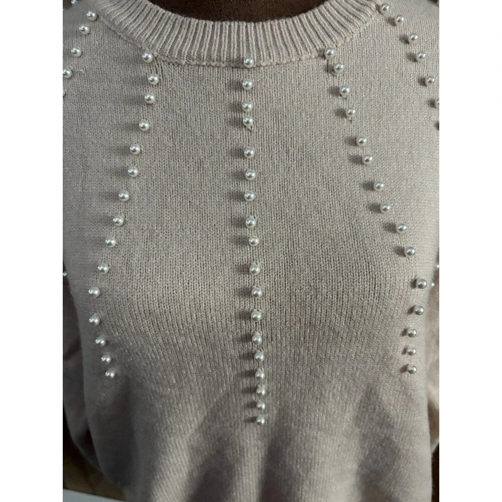 SHEIN Women’s Beige Sweater With Pearl Embellishments Size Small - Picture 4 of 5
